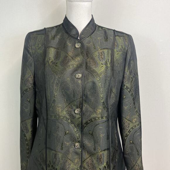 Jones New York Blazer Jacket size 8 Olive Green Paisley Silk Wedding Church - Picture 2 of 10